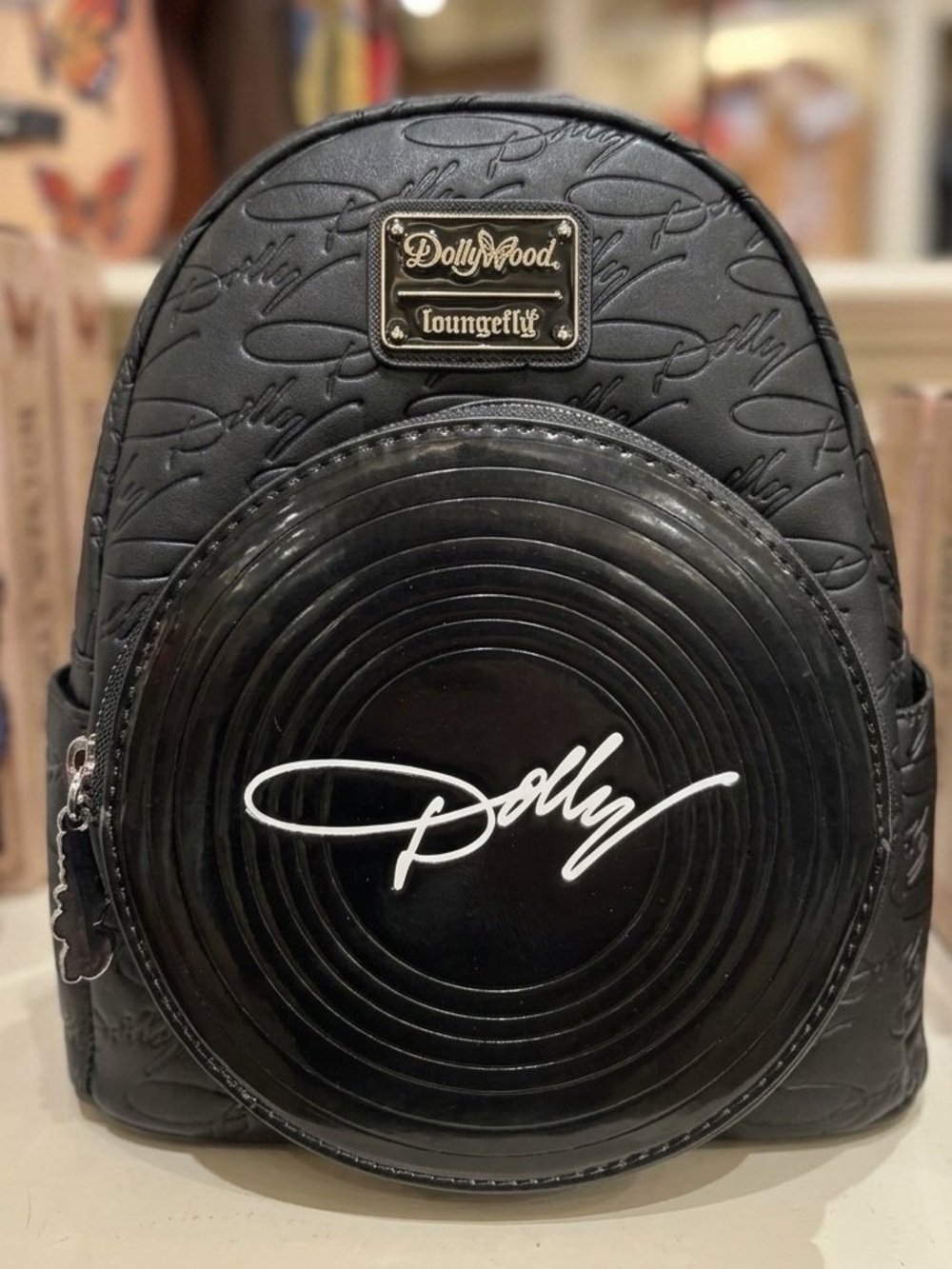 🦋 Dolly Parton Loungefly Mini Backpack Black Dollywood Vinyl Record NWT 🦋